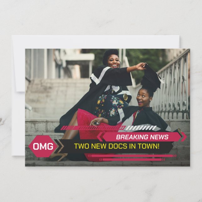 PhD Doctorate Breaking TV News Graduation Party Invitation (Front)