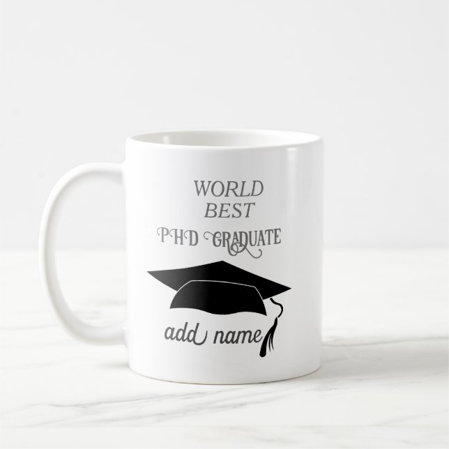 PHD Doctorate Graduation Celebration Congratulates Coffee Mug (Left)