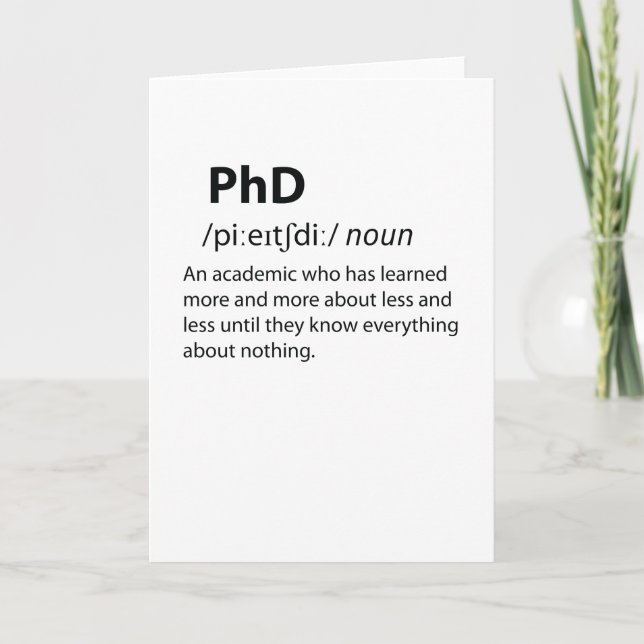 PhD Funny Dictionary Definition Card (Front)