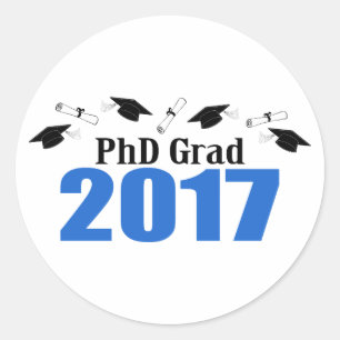 PhD Grad 2017 Caps And Diplomas (Blue) Classic Round Sticker