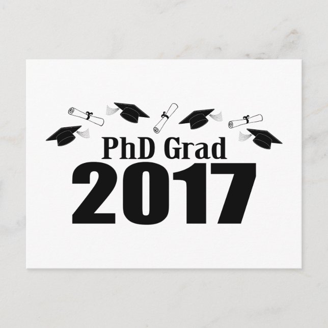 PhD Grad 2017 Postcard Party Invite (Black Caps) (Front)
