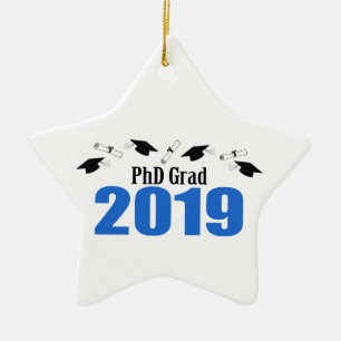 PhD Grad 2019 Caps And Diplomas (Blue) Ceramic Ornament