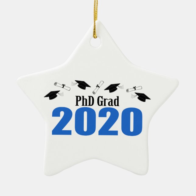 PhD Grad 2020 Caps And Diplomas (Blue) Ceramic Ornament (Front)