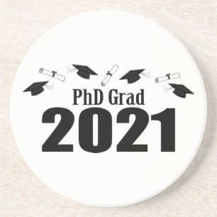 PhD Grad 2021 Caps And Diplomas (Black) Coaster