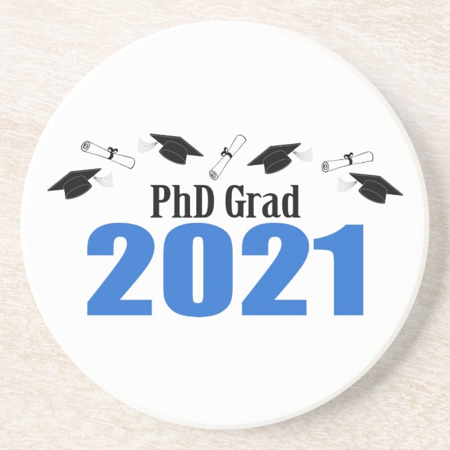 PhD Grad 2021 Caps And Diplomas (Blue) Coaster (Front)