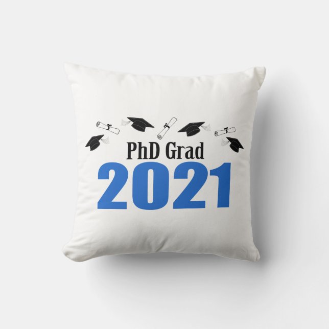 PhD Grad 2021 Caps And Diplomas (Blue) Cushion (Front)