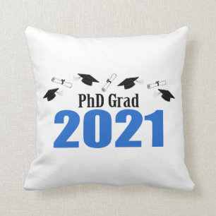 PhD Grad 2021 Caps And Diplomas (Blue) Cushion