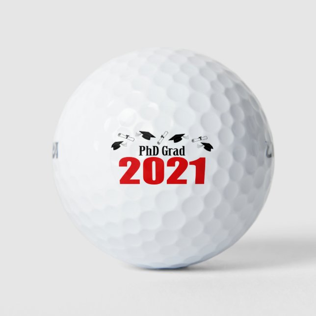 PhD Grad 2021 Caps And Diplomas (Red) Golf Balls (Front)
