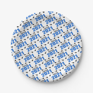 PhD Grad 2021 Graduation Caps & Diplomas (Blue) Paper Plate