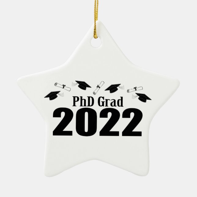 PhD Grad 2022 Caps And Diplomas (Black) Ceramic Ornament (Front)
