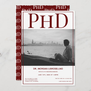 PhD Graduate Photo Burgundy Graduation Party Invitation