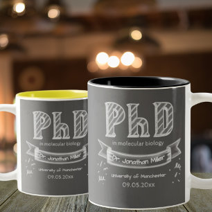 PhD graduation graduate gift chalkboard university Two-Tone Coffee Mug