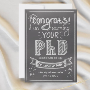 PhD graduation greeting card chalkboard university