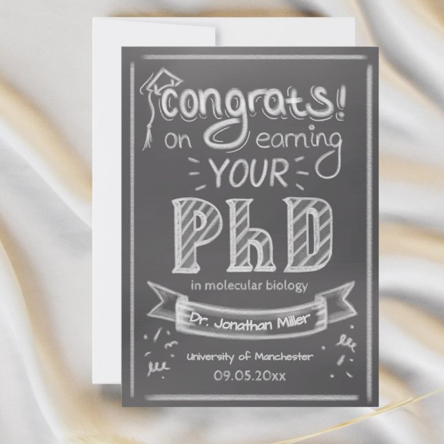 PhD graduation greeting card chalkboard university (Creator Uploaded)