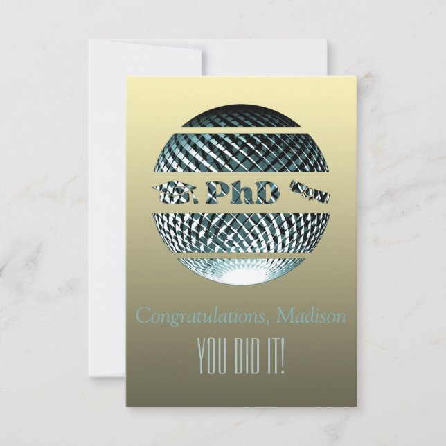 PhD graduation greeting card platinum blue (Front)