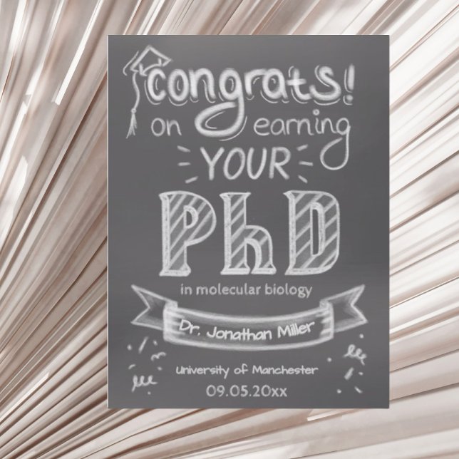 PhD graduation greeting chalkboard university Postcard (Creator Uploaded)