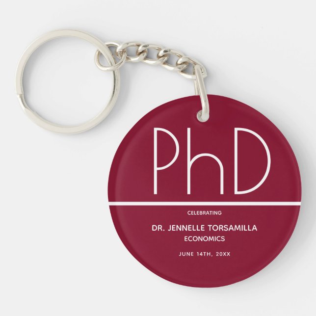 PhD Graduation Party Burgundy Key Ring (Front)