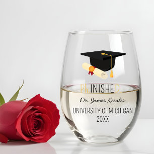 PhD Graduation Phinished Doctoral Degree Doctor Stemless Wine Glass