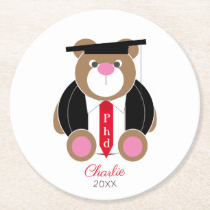 PHD postgraduate bear congratulations gift Round Paper Coaster