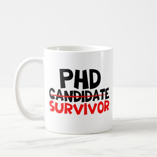 Phd Survivor Typography red black  Coffee Mug (Left)