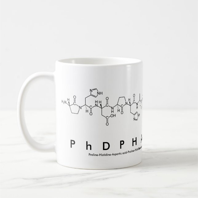 PhDPharmacist peptide phrase mug (Left)
