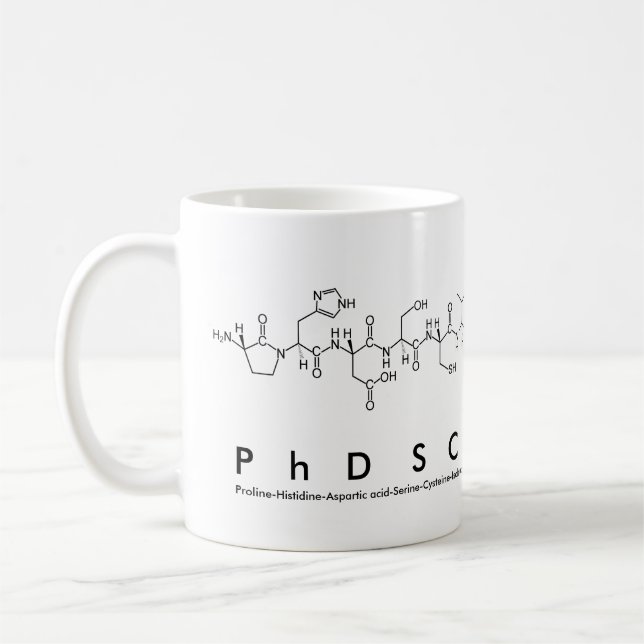 PhDScientist peptide phrase mug (Left)