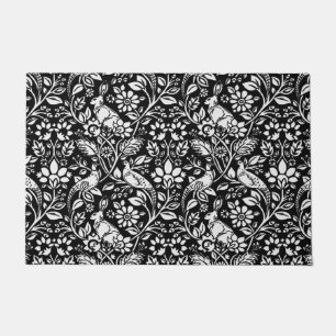 Pheasant and Hare Pattern, Black and White  Doormat