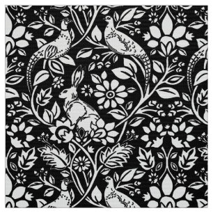 Pheasant and Hare Pattern, Black and White Fabric