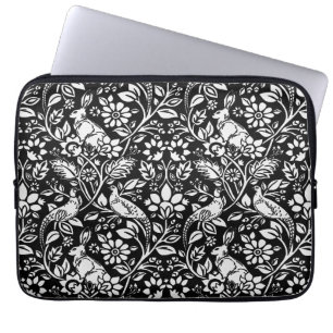 Pheasant and Hare Pattern, Black and White  Laptop Sleeve
