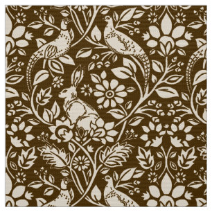 Pheasant and Hare Pattern, Brown and Beige  Fabric