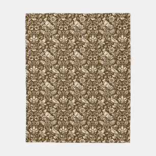 Pheasant and Hare Pattern, Brown and Beige Fleece Blanket