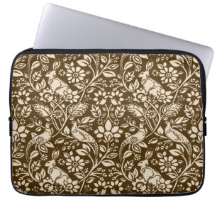Pheasant and Hare Pattern, Brown and Beige Laptop Sleeve