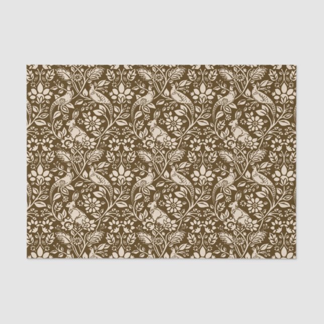 Pheasant and Hare Pattern, Brown and Beige   Tissue Paper (Front)