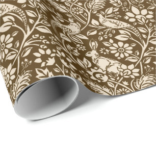 Pheasant and Hare Pattern, Brown and Beige Wrapping Paper