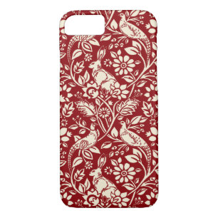 Pheasant and Hare Pattern, Deep Red and Cream   iPhone 8/7 Case