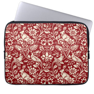 Pheasant and Hare Pattern, Deep Red and Cream Laptop Sleeve