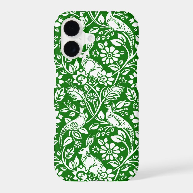 Pheasant and Hare Pattern, Emerald Green and White (Back)