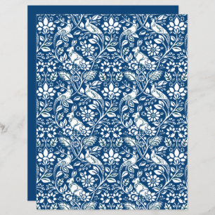 Pheasant and Hare Pattern, Indigo Blue and White
