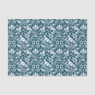 Pheasant and Hare Pattern, Indigo Blue and White Tissue Paper