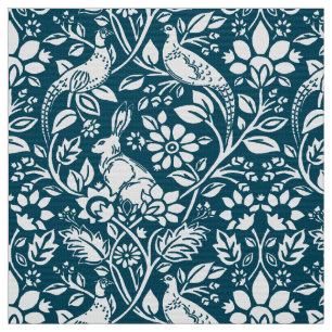 Pheasant and Hare Pattern, Indigo Blue & White Fabric