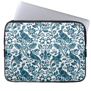 Pheasant and Hare Pattern, While and Dark Blue Laptop Sleeve