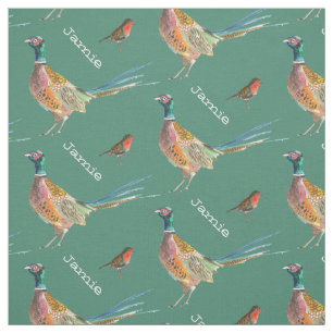 Pheasant and Robin Bird Pattern Personalised Fabric