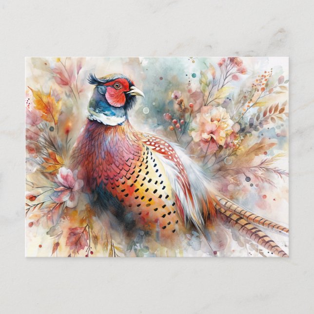 Pheasant Bird and Fall Foliage Postcard (Front)