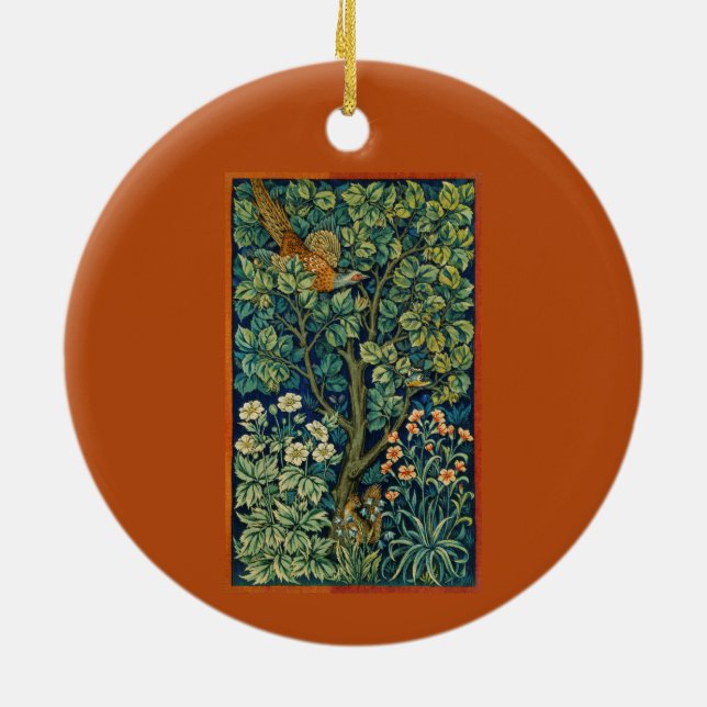 Pheasant Bird in a Tree (by William Morris) Ceramic Ornament (Back)
