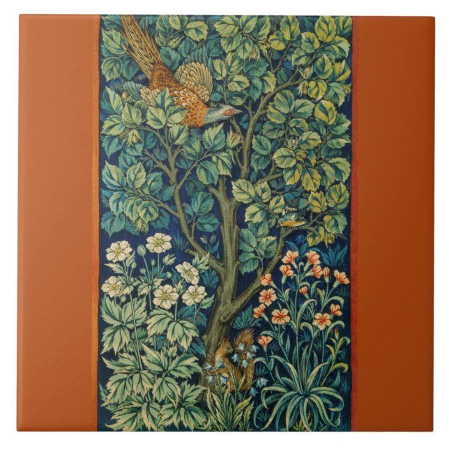 Pheasant Bird in a Tree (by William Morris) Ceramic Tile (Front)