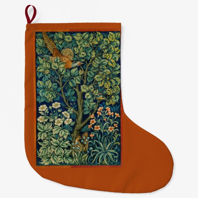 Pheasant Bird in a Tree (by William Morris) Large Christmas Stocking (Front)