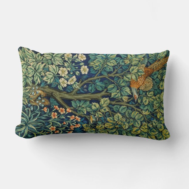Pheasant Bird in a Tree (by William Morris) Lumbar Cushion (Front)