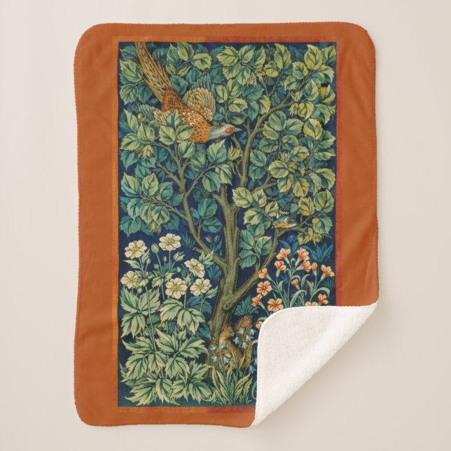 Pheasant Bird in a Tree (by William Morris) Sherpa Blanket (Front)