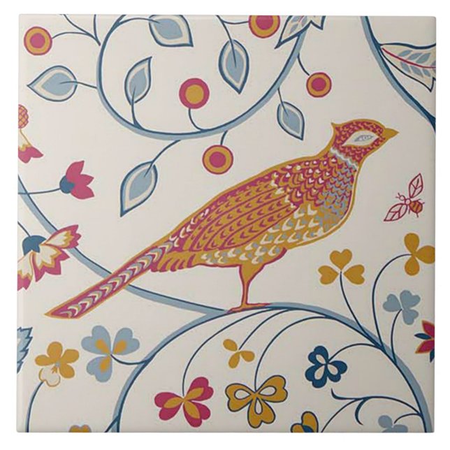 Pheasant Bird, William Morris Ceramic Tile (Front)