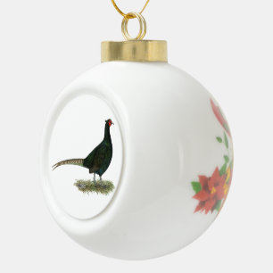 Pheasant Black Rooster Ceramic Ball Christmas Ornament